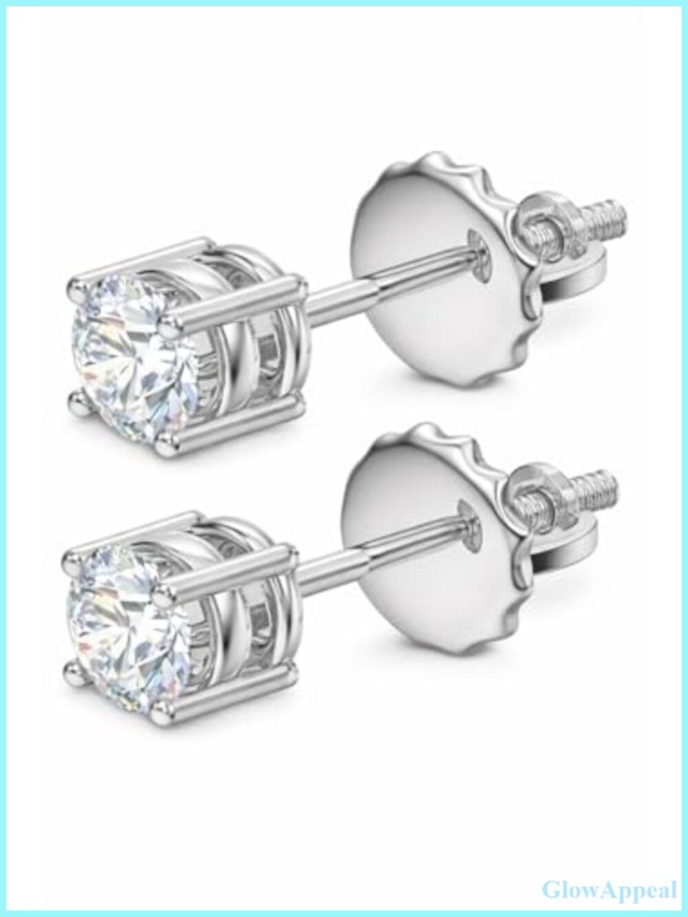 Natural Diamond Solitaire Stud Earrings 925 Sterling Silver Screw Back Fine